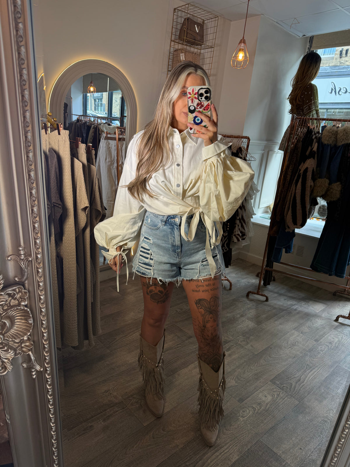 Wrap Tye Balloon Crop Shirt
