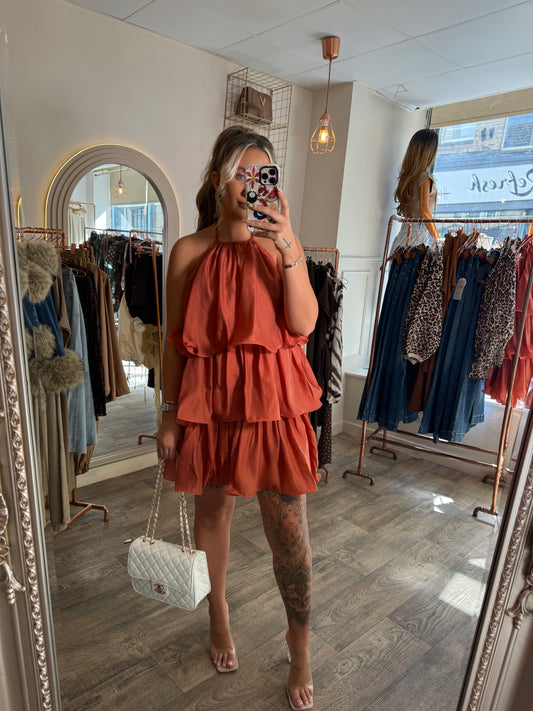 Rust Ruffle Dress
