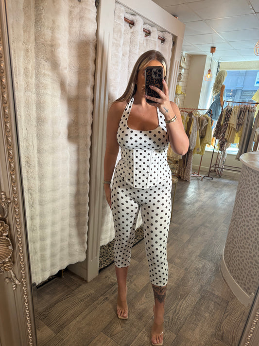 White 3 Piece polka Dot Corset Set