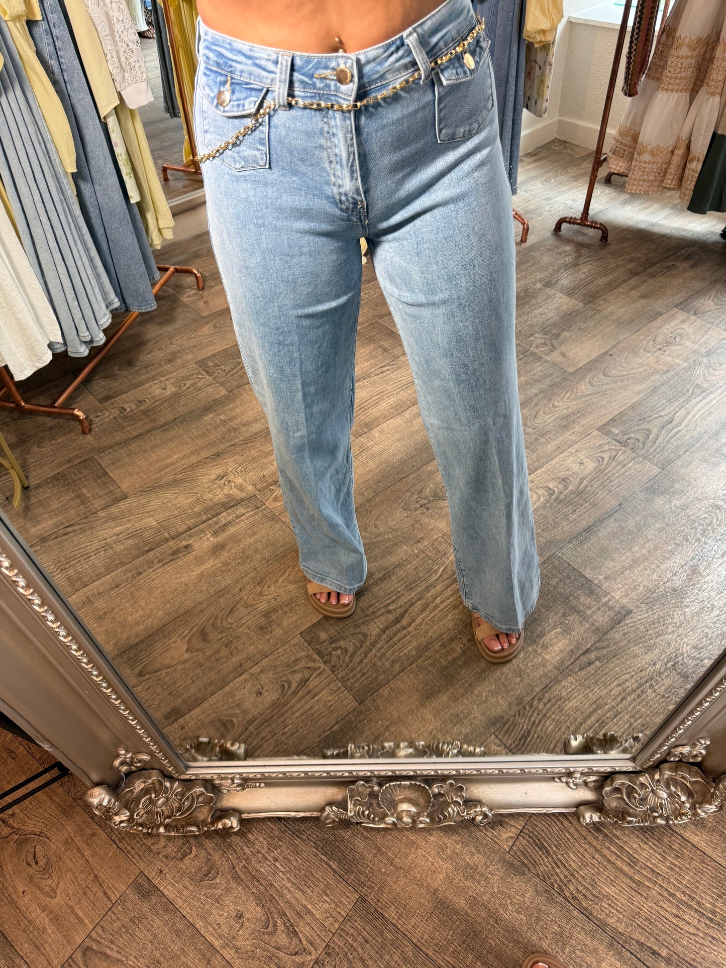 Chain Belt Pocket Jeans