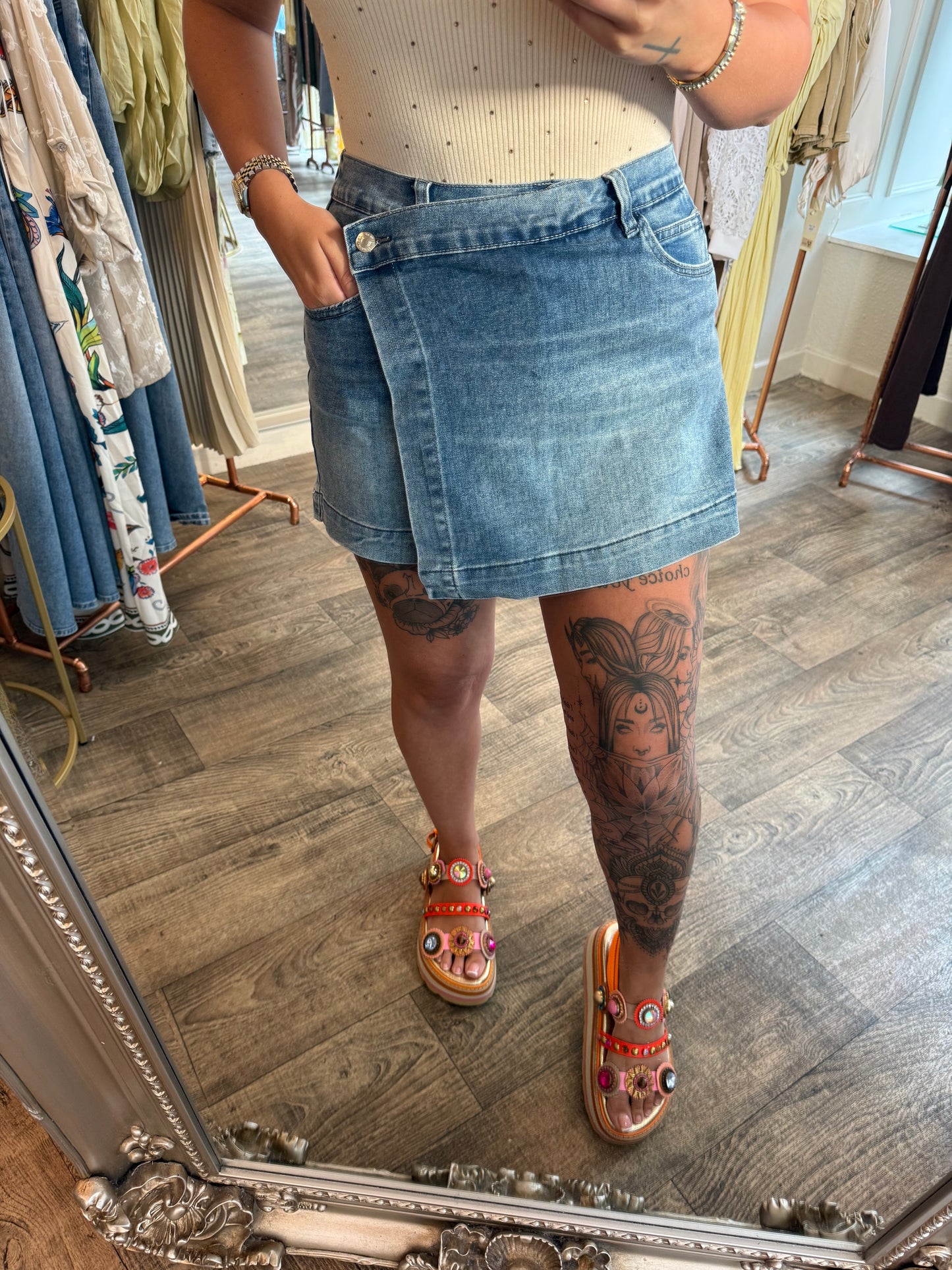Denim Wrap Skort