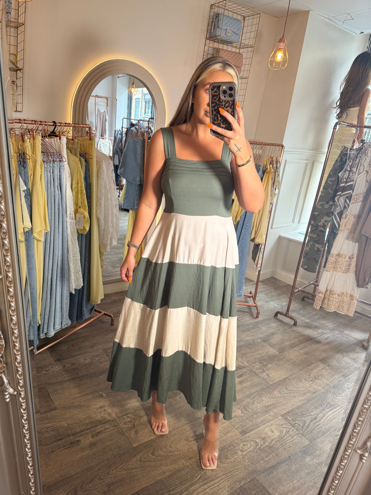 Stripe Maxi Dress Khaki