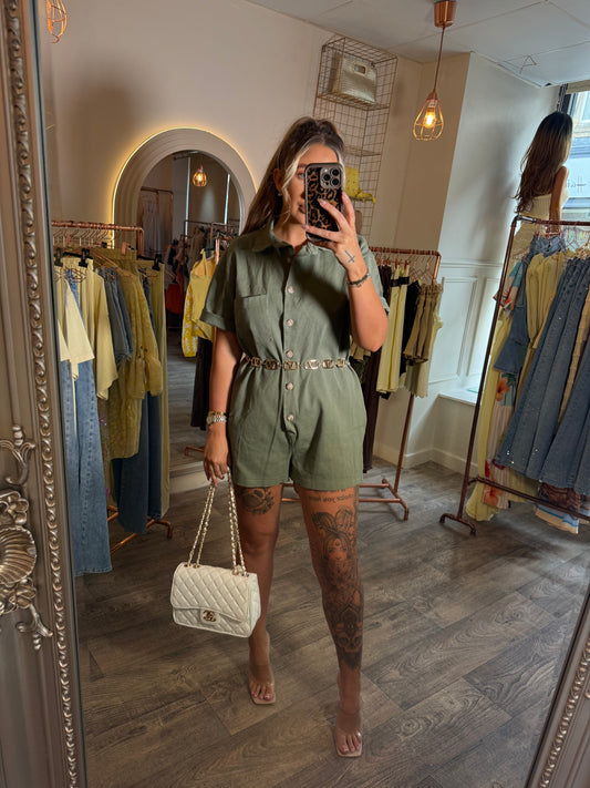 Khaki Denim Oversized Playsuit