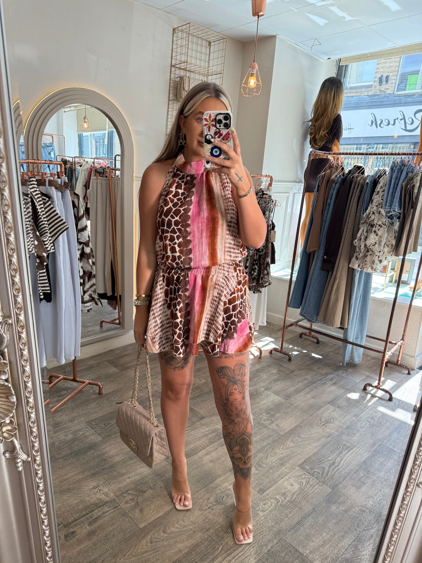 Giraffe Print Halter Neck Dress
