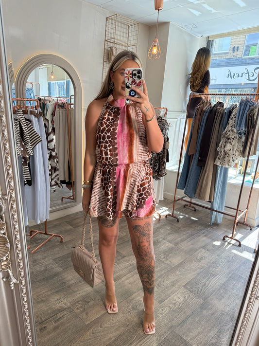 Giraffe Print Halter Neck Dress