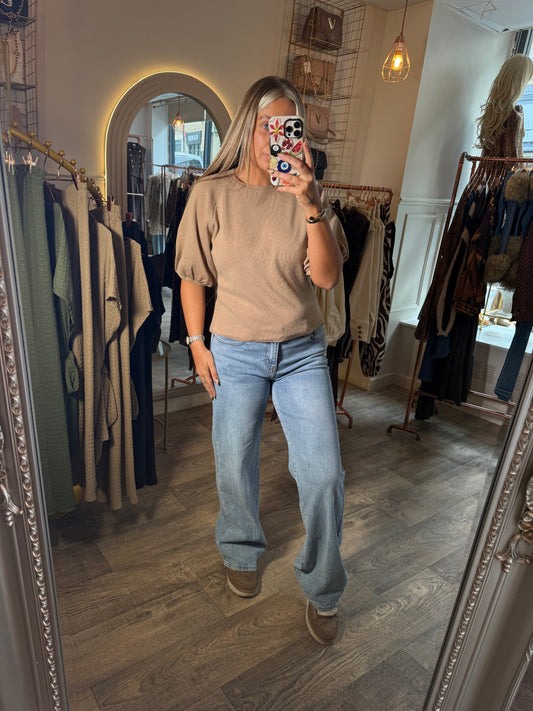 Balloon Arm Top Beige
