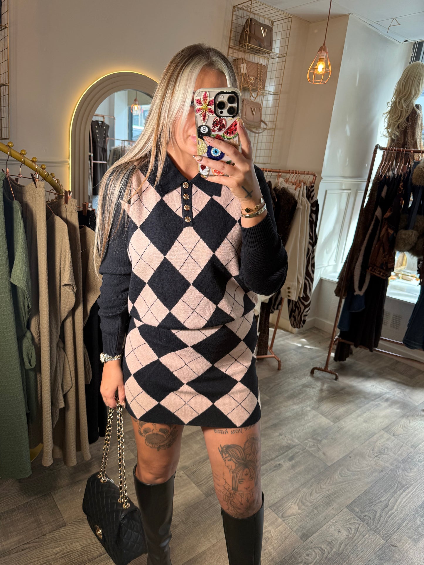 Diamond Print Knitted Set
