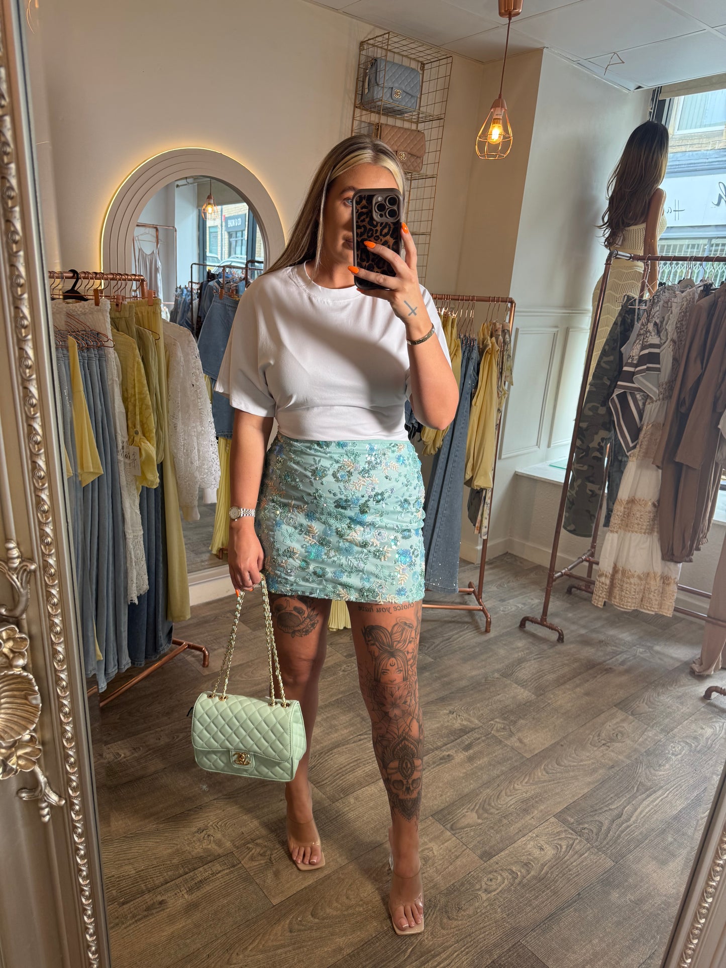Sequin Skirt in Teal