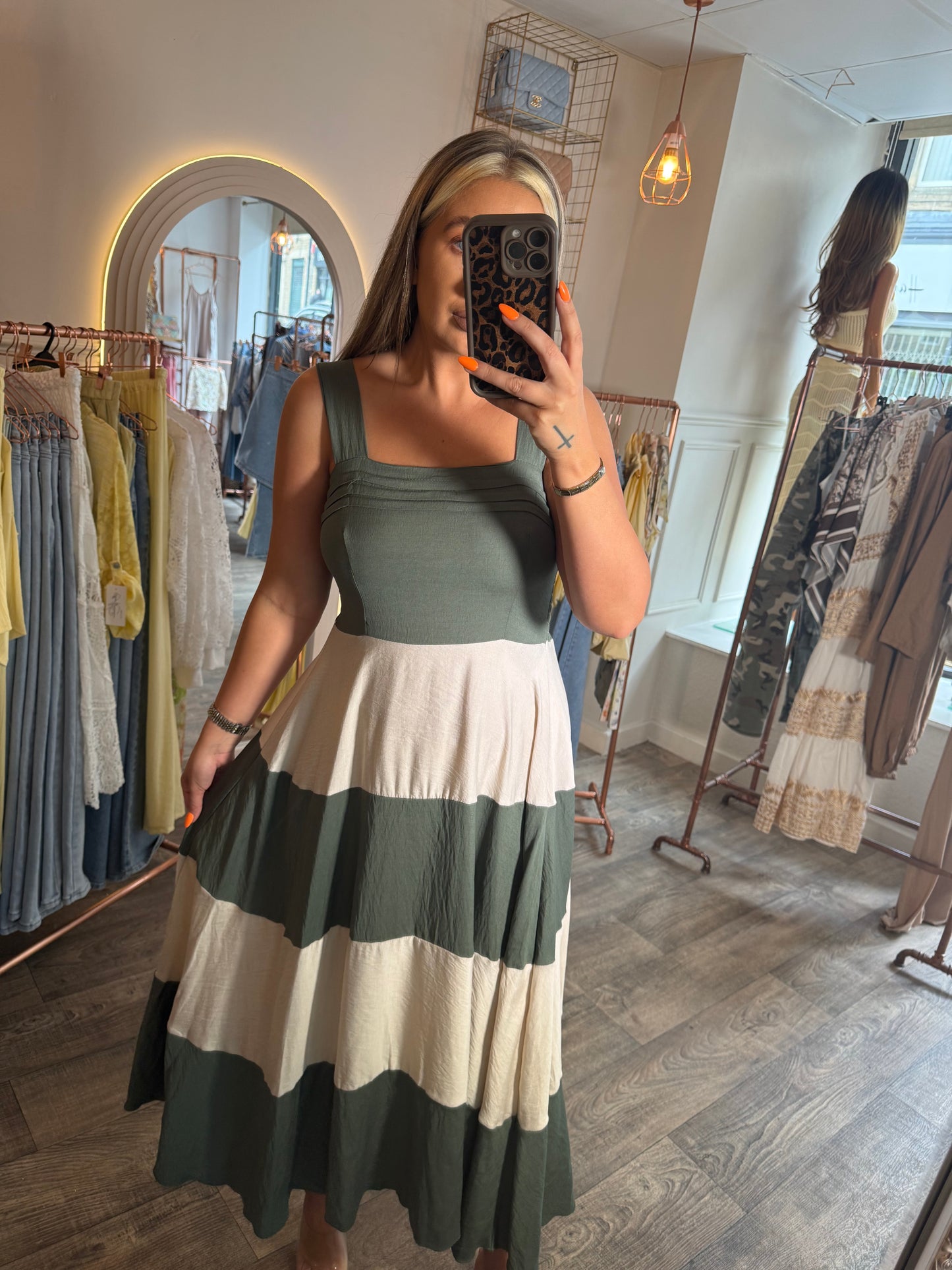 Stripe Maxi Dress Khaki