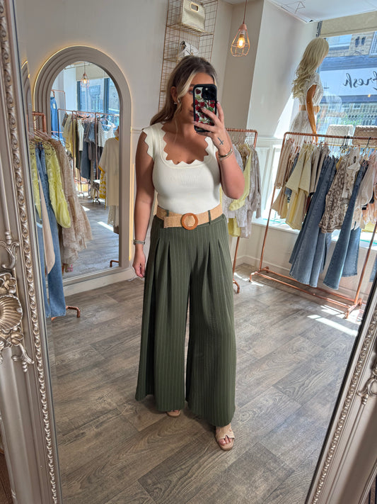 Pin Stripe Belted Pants