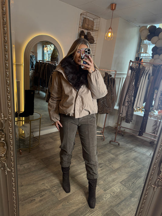 The KHLOE Brown Faux Fur Puffa Coat