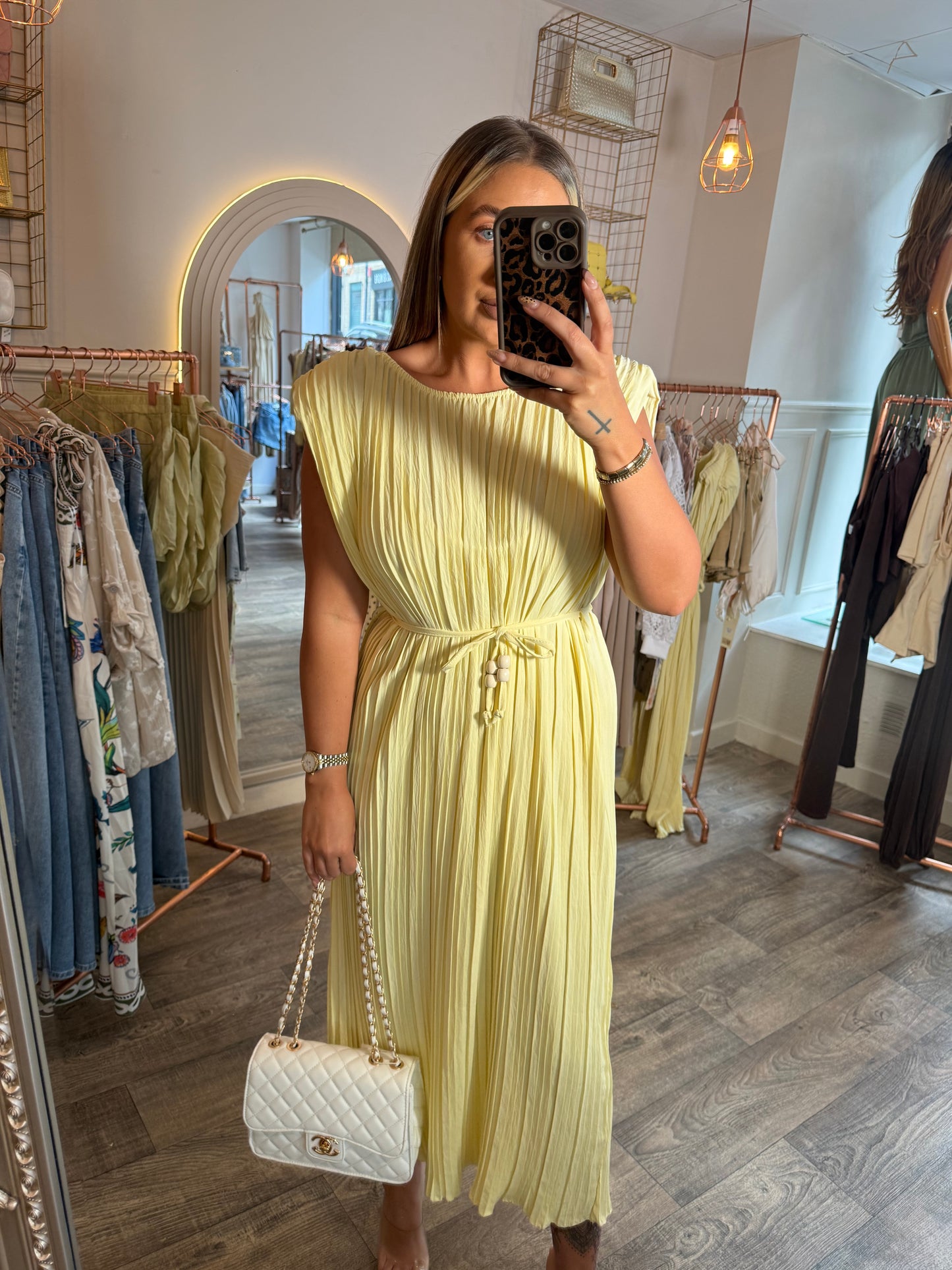 Lemon Pleat Dress with Pleat