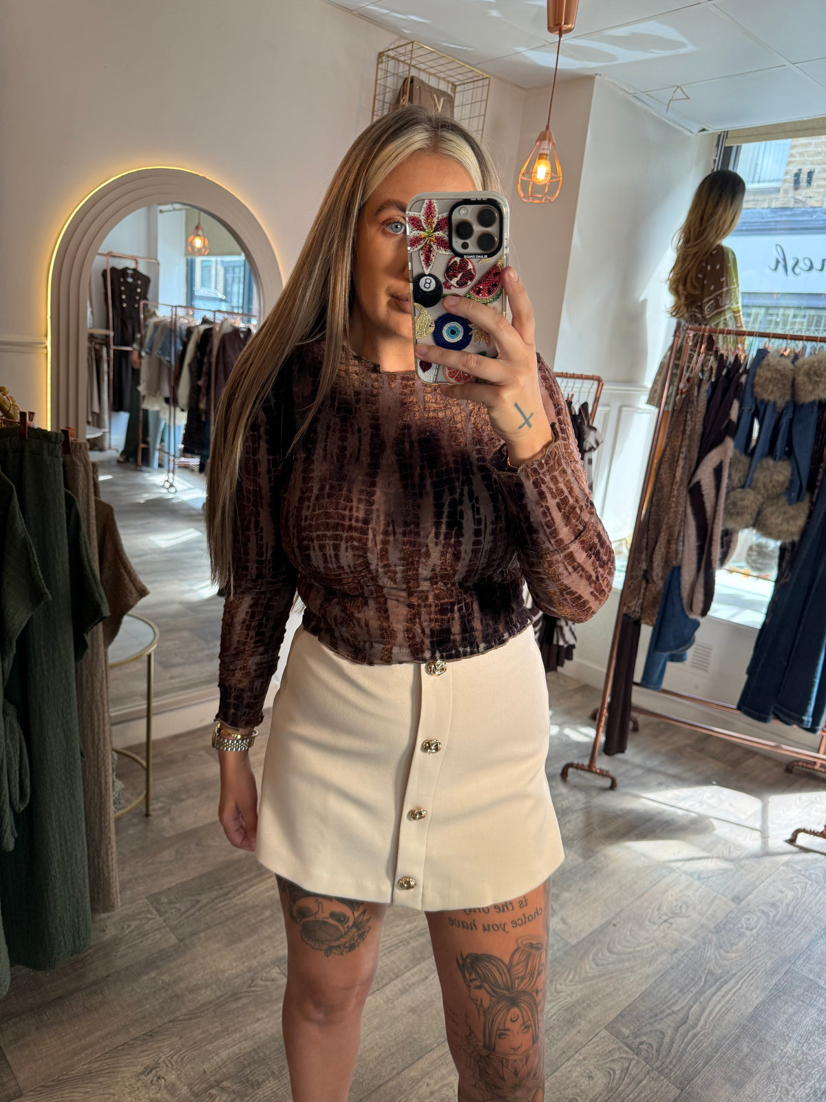 Brown Mesh TyeDye Crop Top