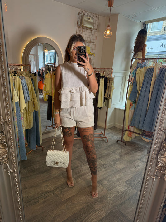 Cream Frill Short & Top Set