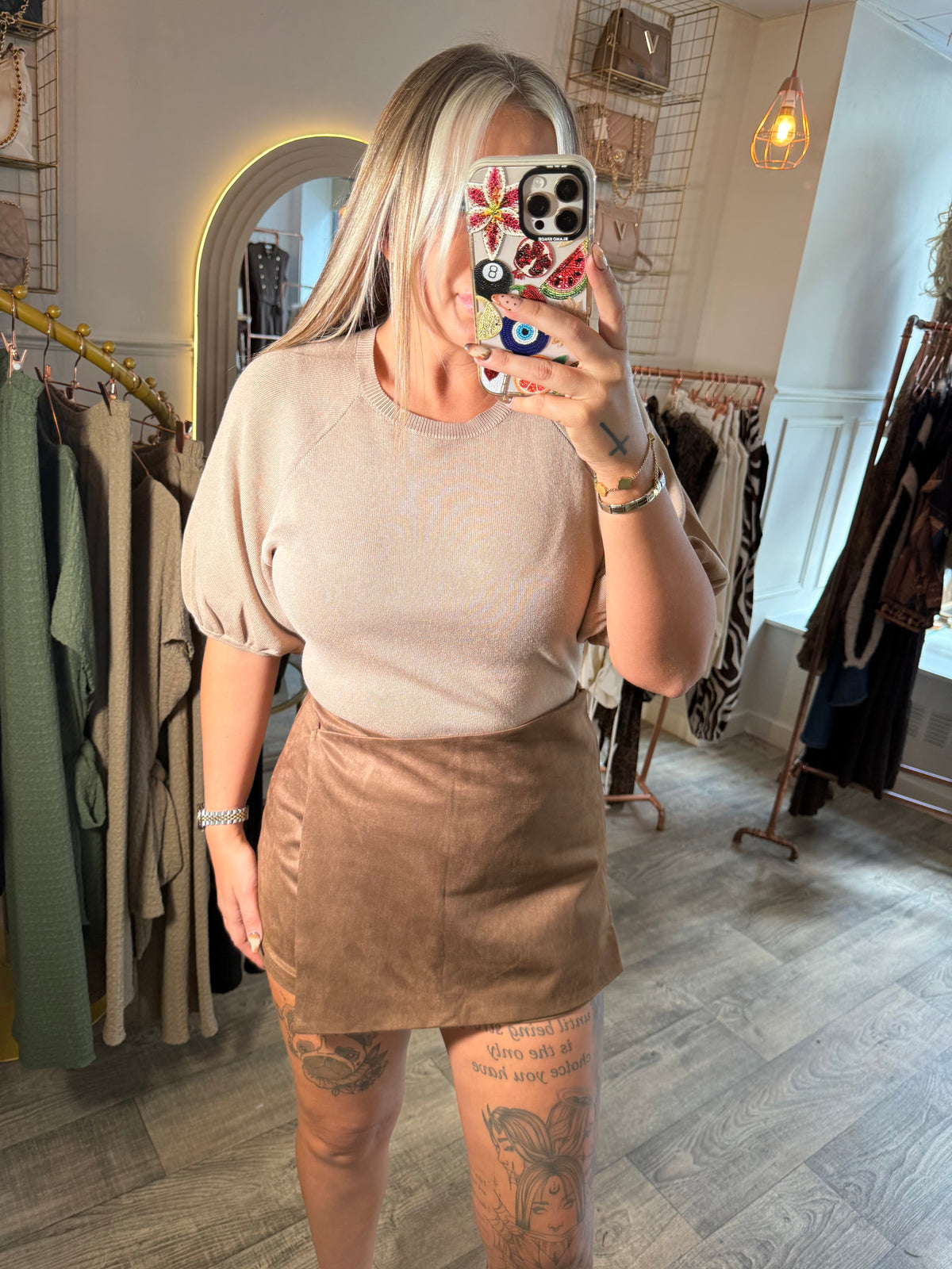 Balloon Arm Top Beige