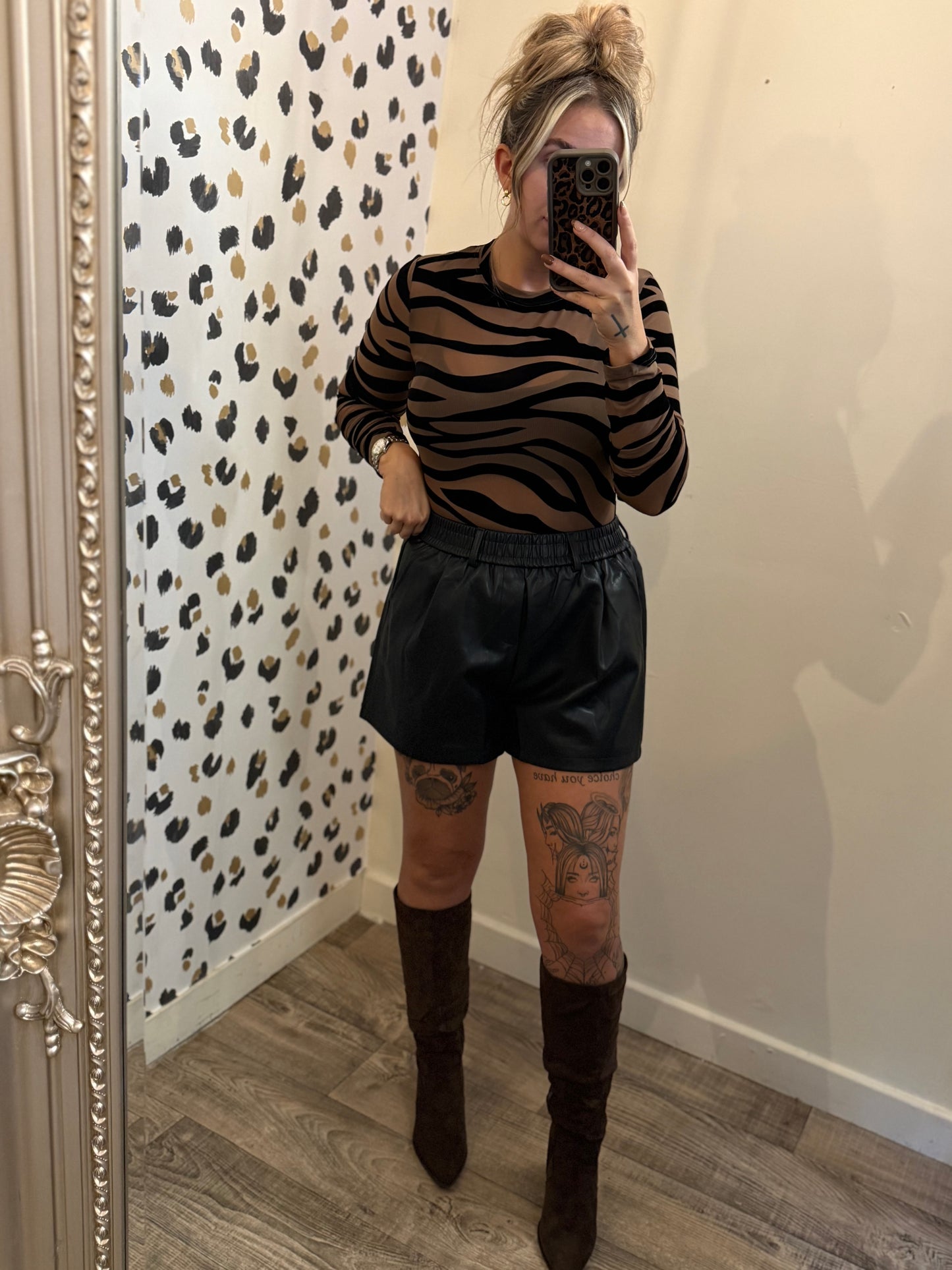 Tan Mesh Tiger Bodysuit