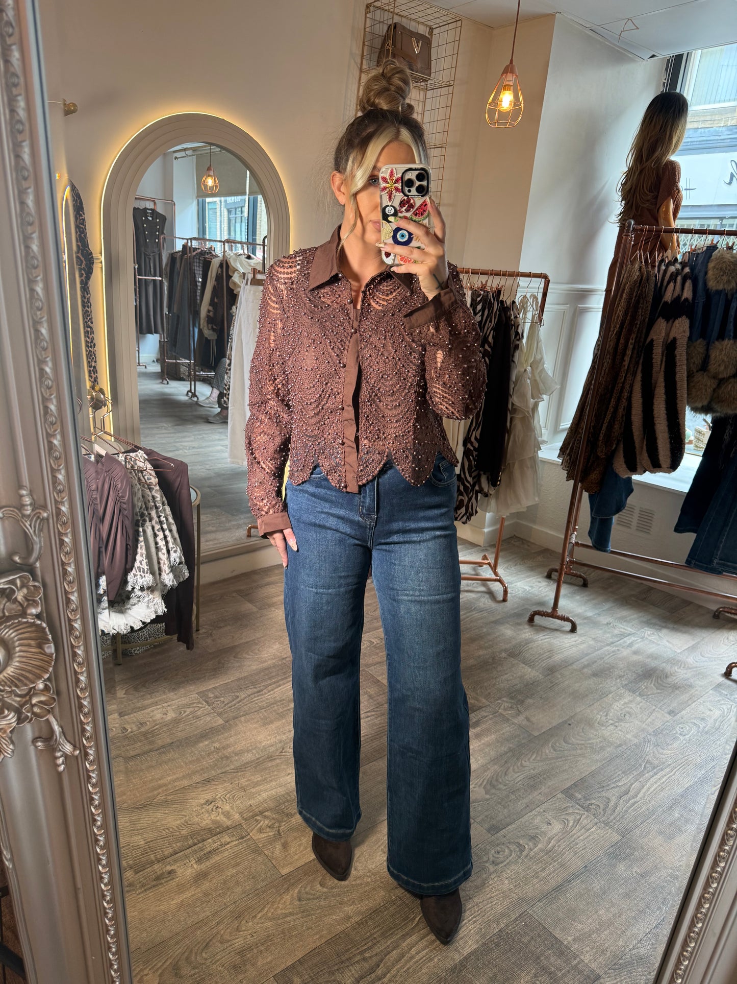 Chocolate Pearl Mesh Blouse