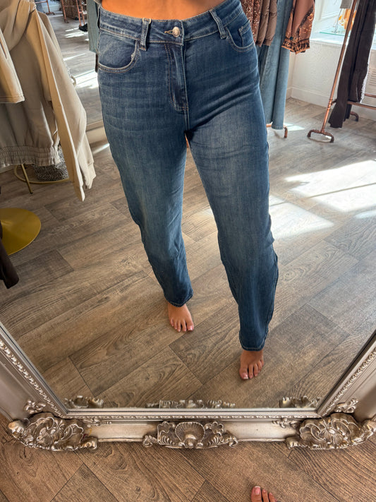 Blue Super Stretch Barrel Jeans