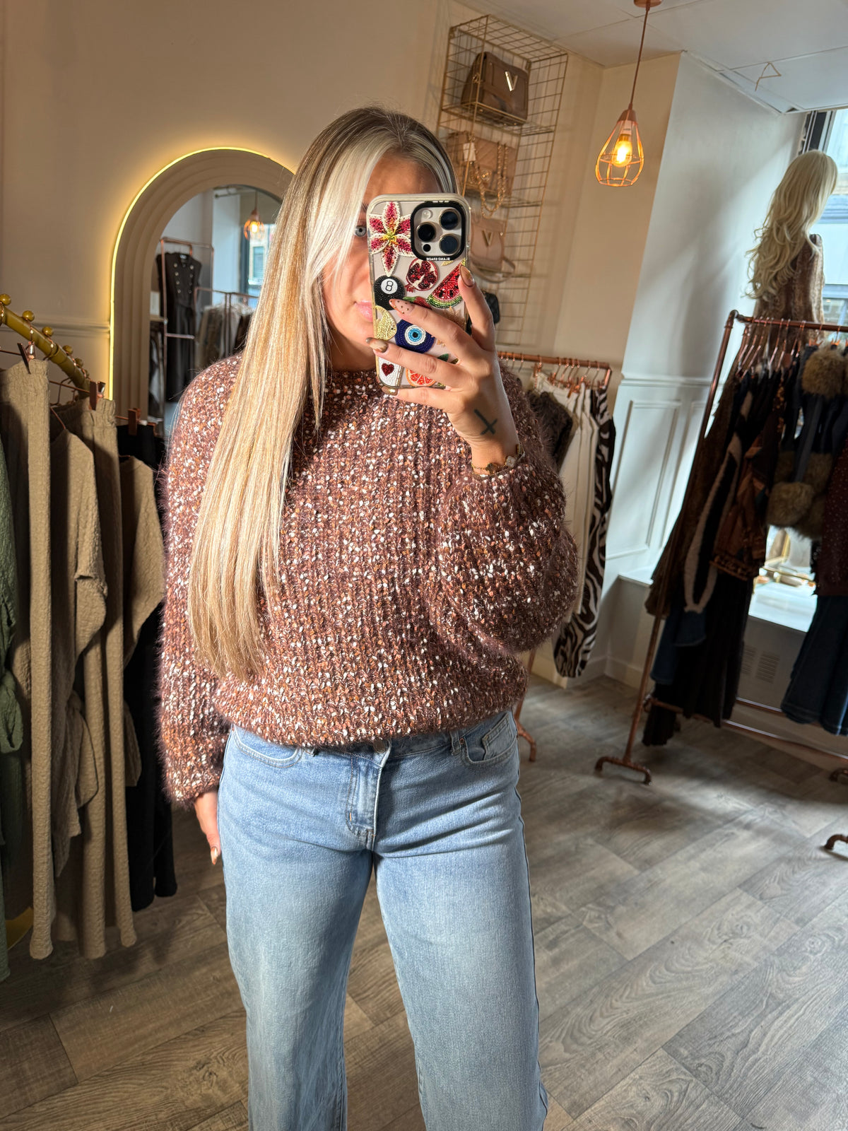 Fleck Chunky Knit Jumper Brown