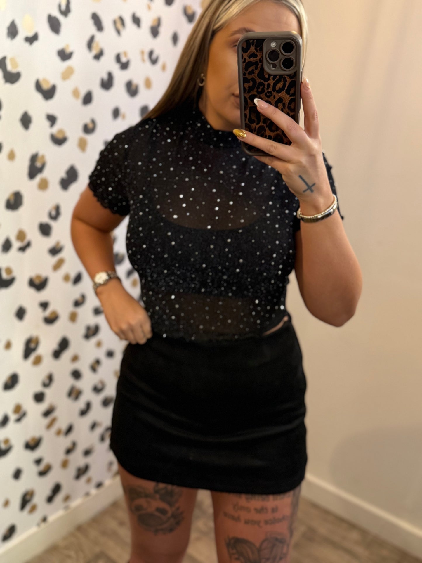 Black Bling Mesh Top