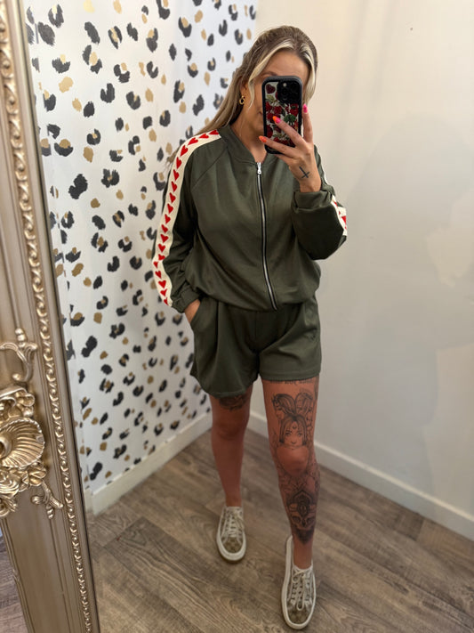 Khaki Short Set with Hearts