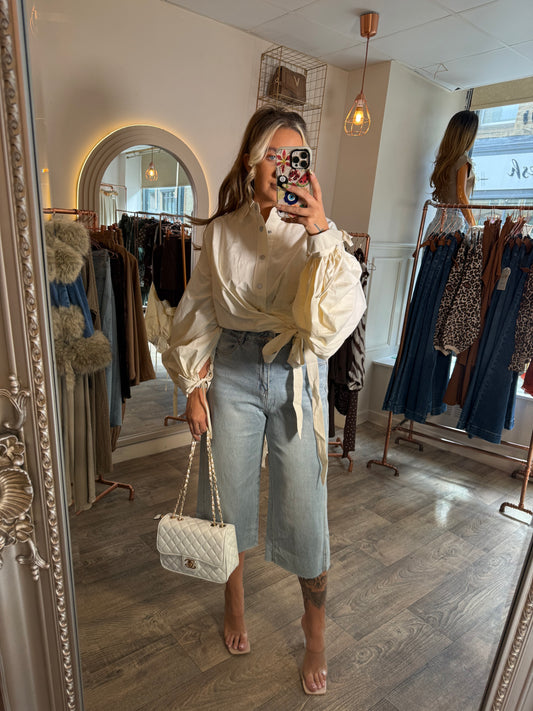 Wrap Tye Balloon Crop Shirt