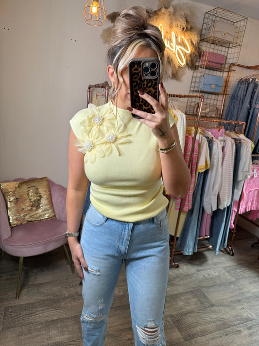 3D Floral Vest Jumper Yellow