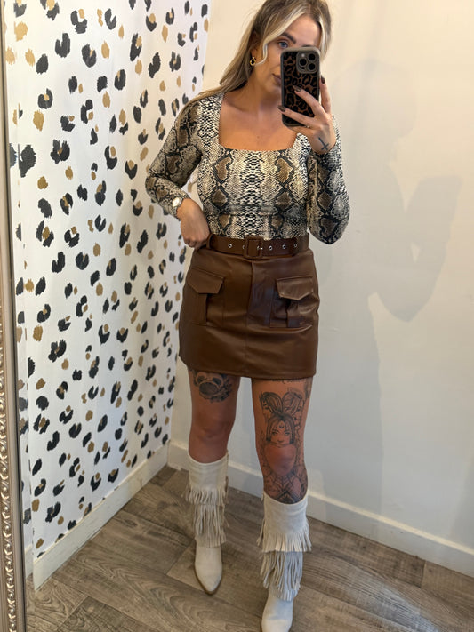 PU Leather Skort Tan