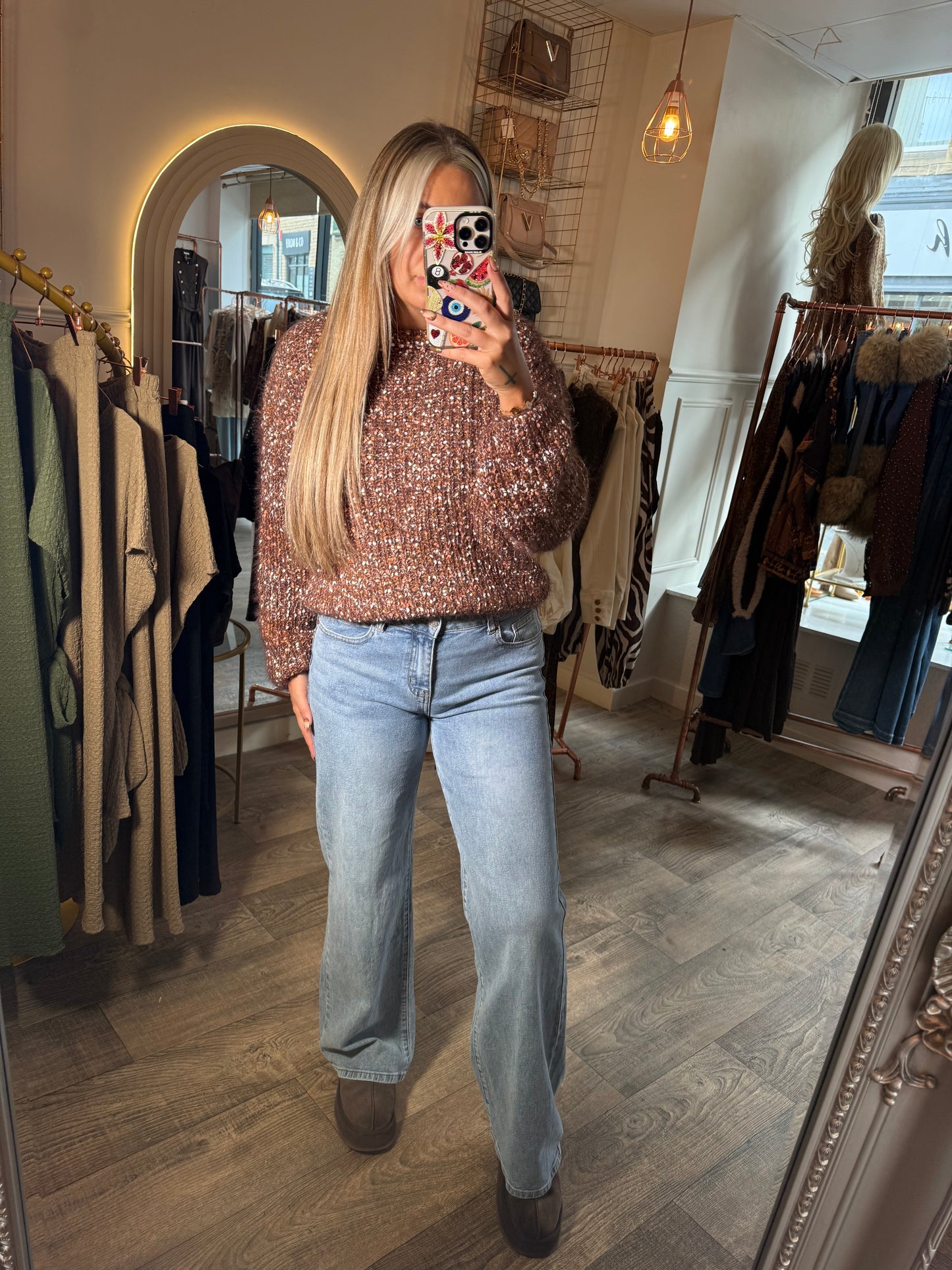 Fleck Chunky Knit Jumper Brown