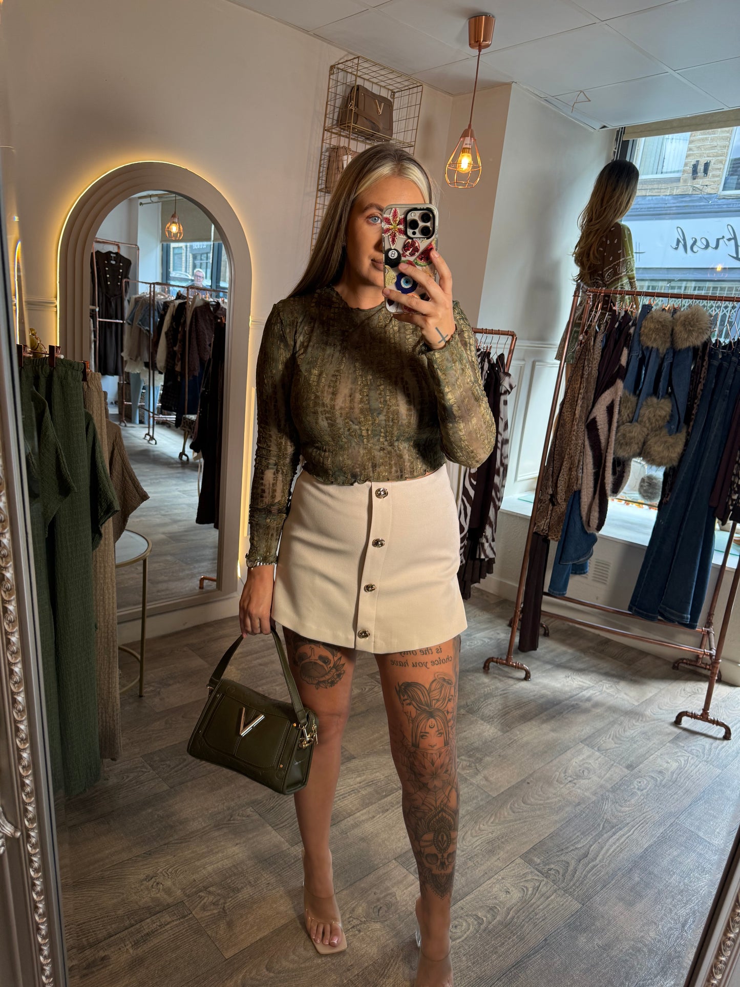 Khaki Mesh Croptop
