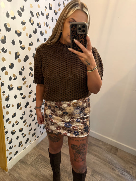 Floral Sequin Skirt