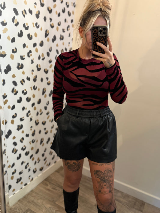 Burgundy Mesh Tiger Bodysuit