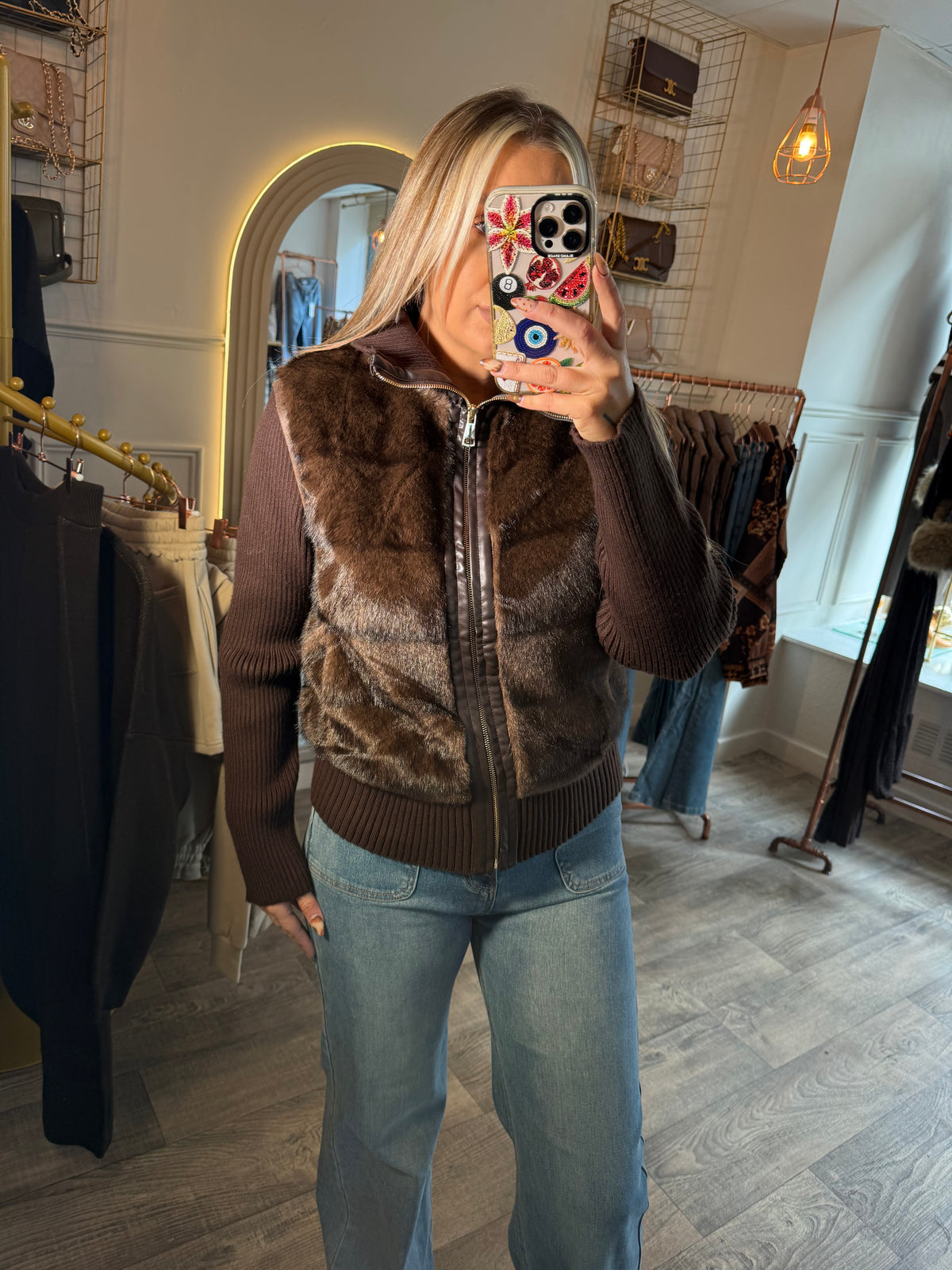 Brown LUXE Faux Fur Jacket with Detachable Arms