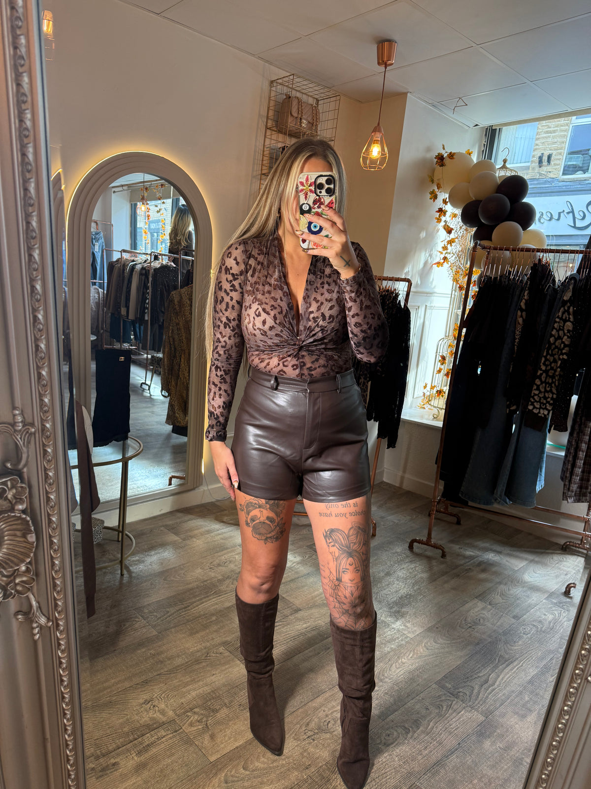 Leopard mesh velvet bodysuit