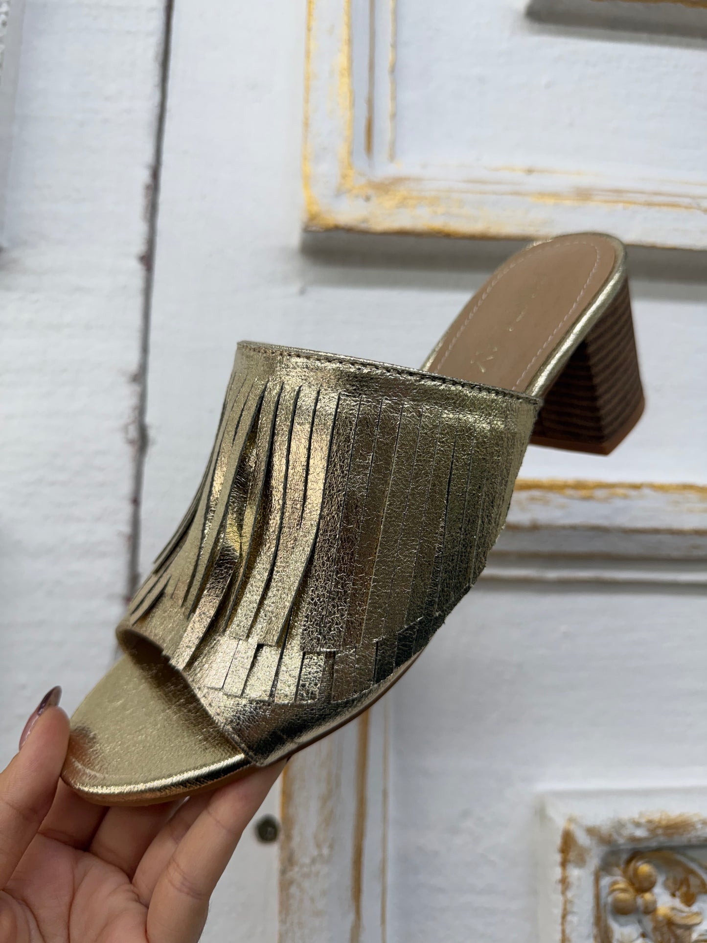 Gold Tassel Heeled Mules