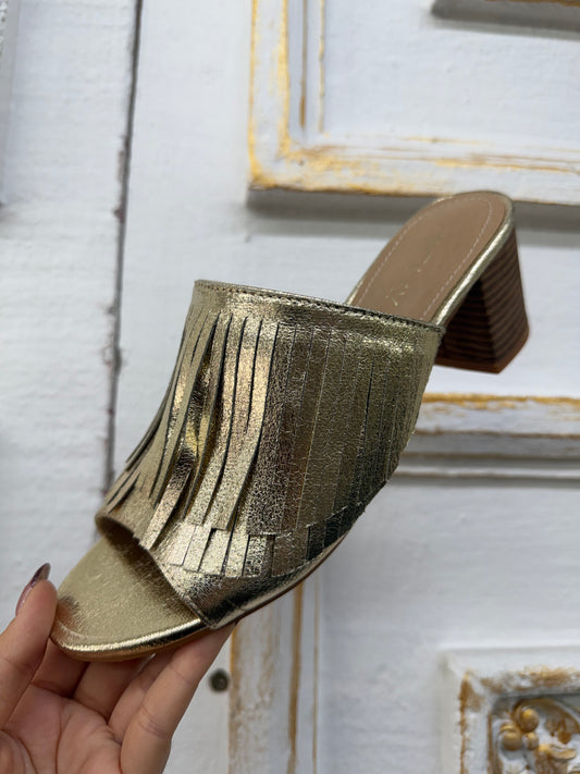 Gold Tassel Heeled Mules