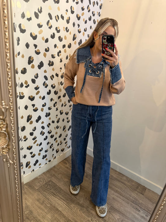 Denim lace up jumpers 3 colours