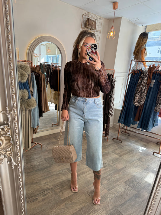 Brown Mesh TyeDye Crop Top