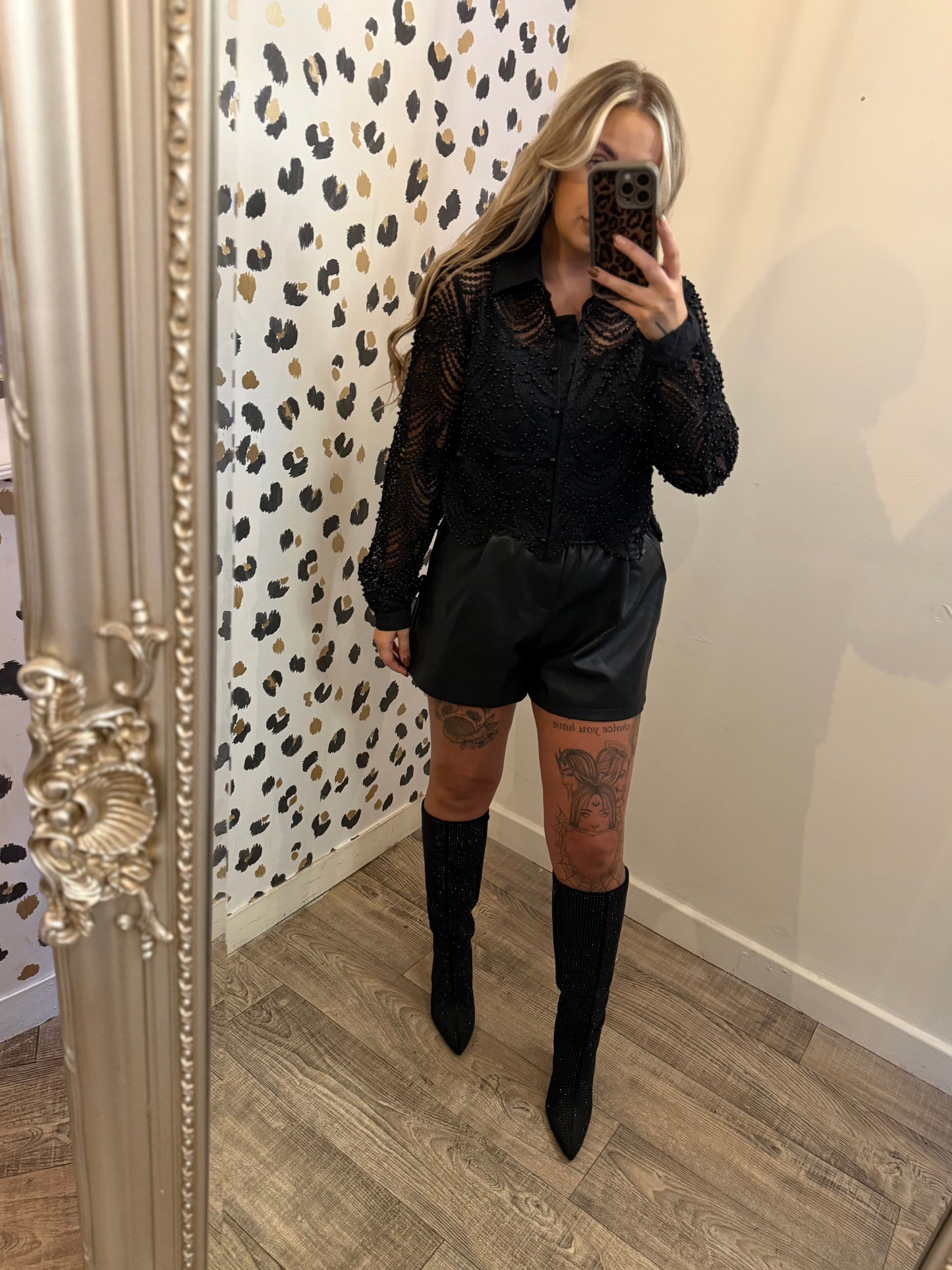 Black Lace Beaded Shirt