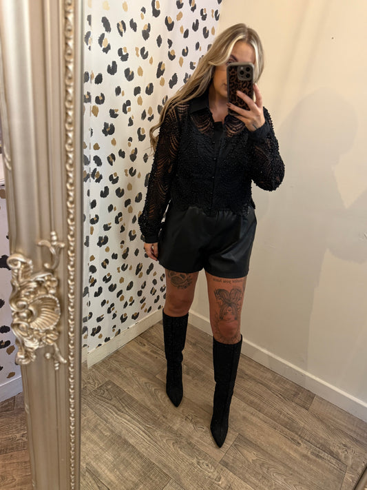 Black Lace Beaded Shirt