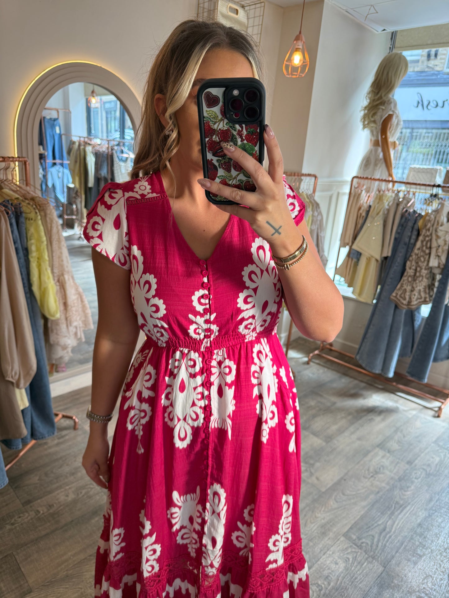 Pink & White Midi Dress