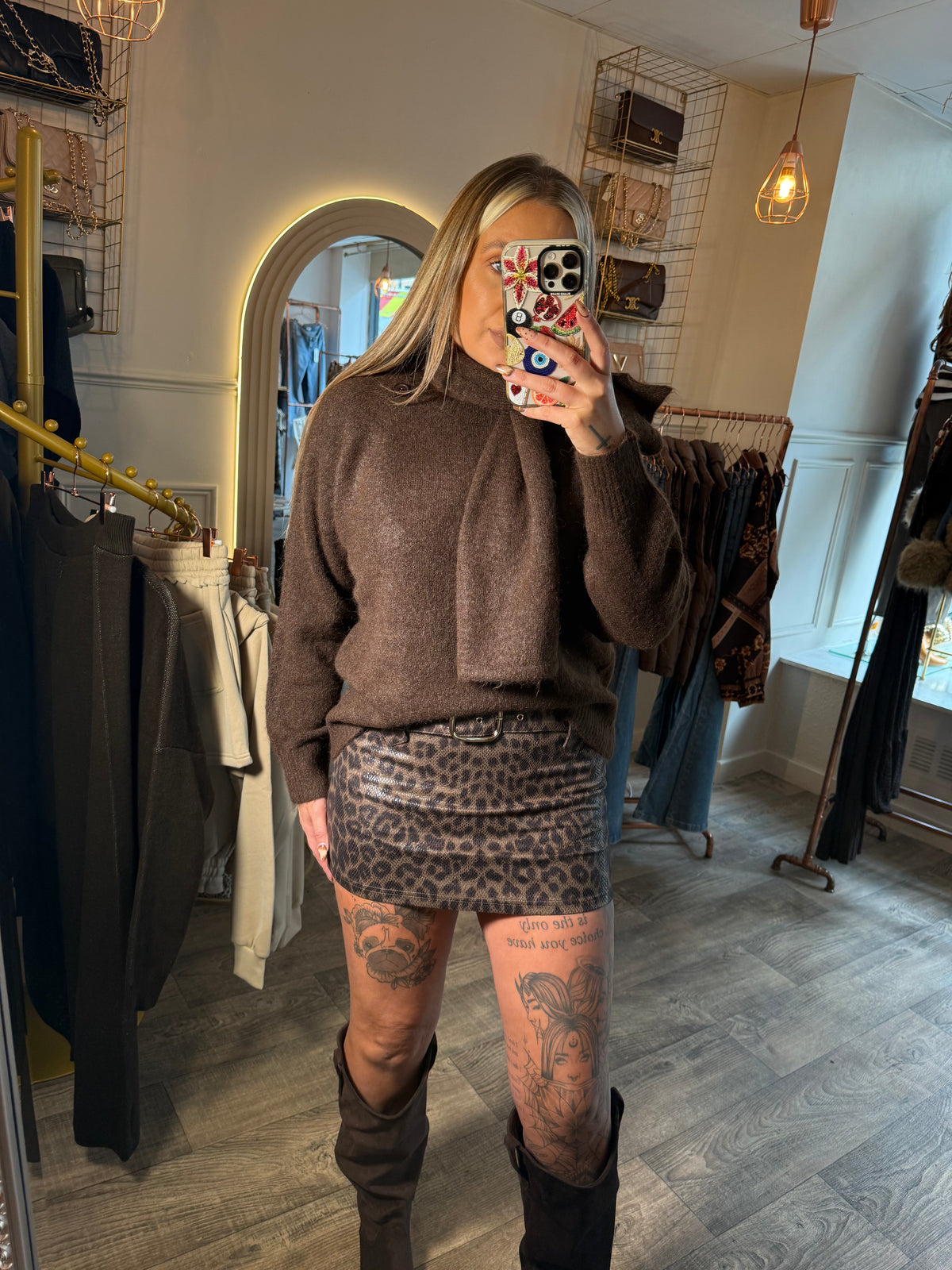 Leopard Print Belted Skort