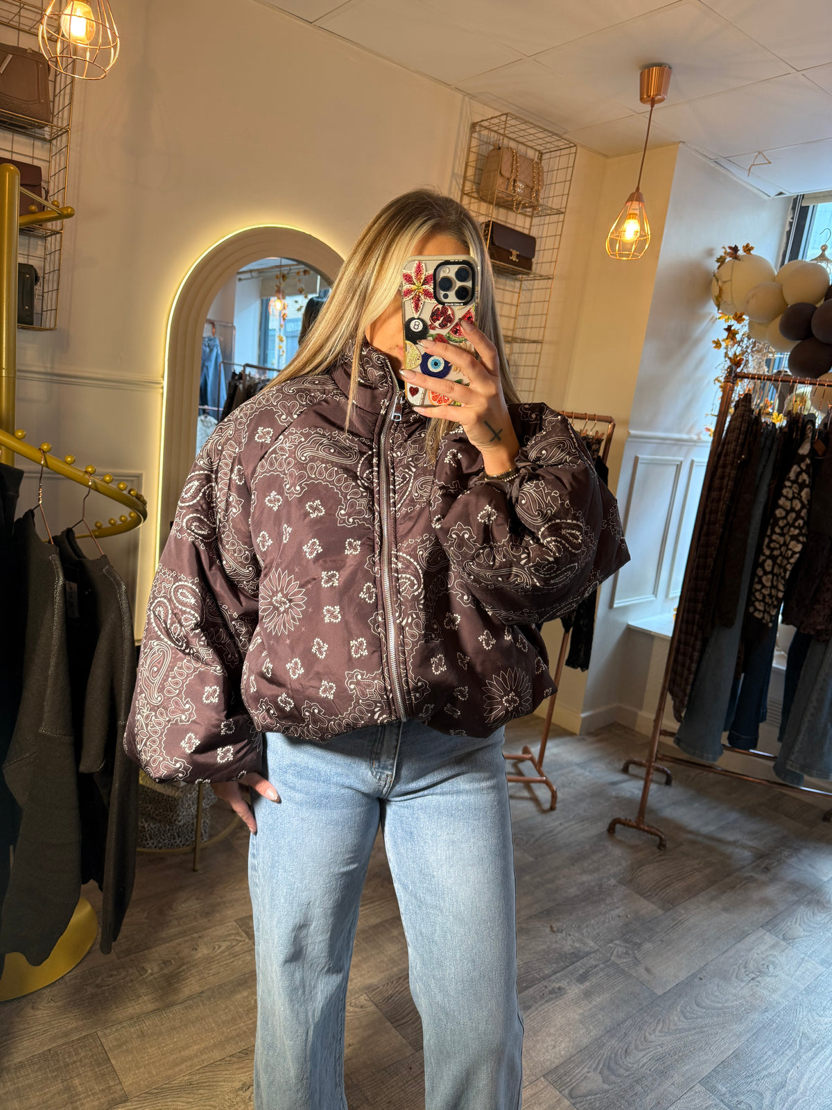 Bandana Puffa Coat Brown