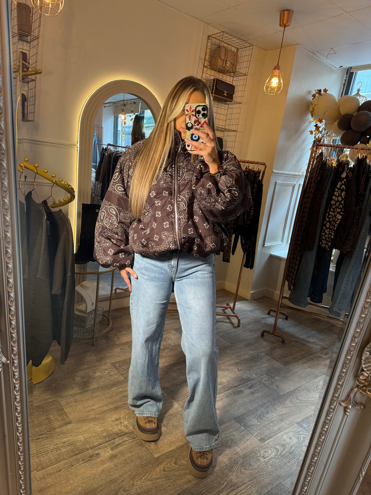 Bandana Puffa Coat Brown