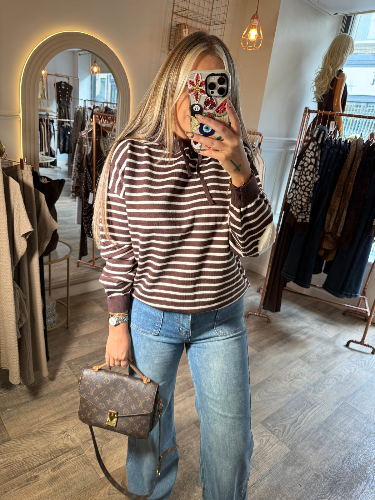 Stripe Knitted Hoody Brown