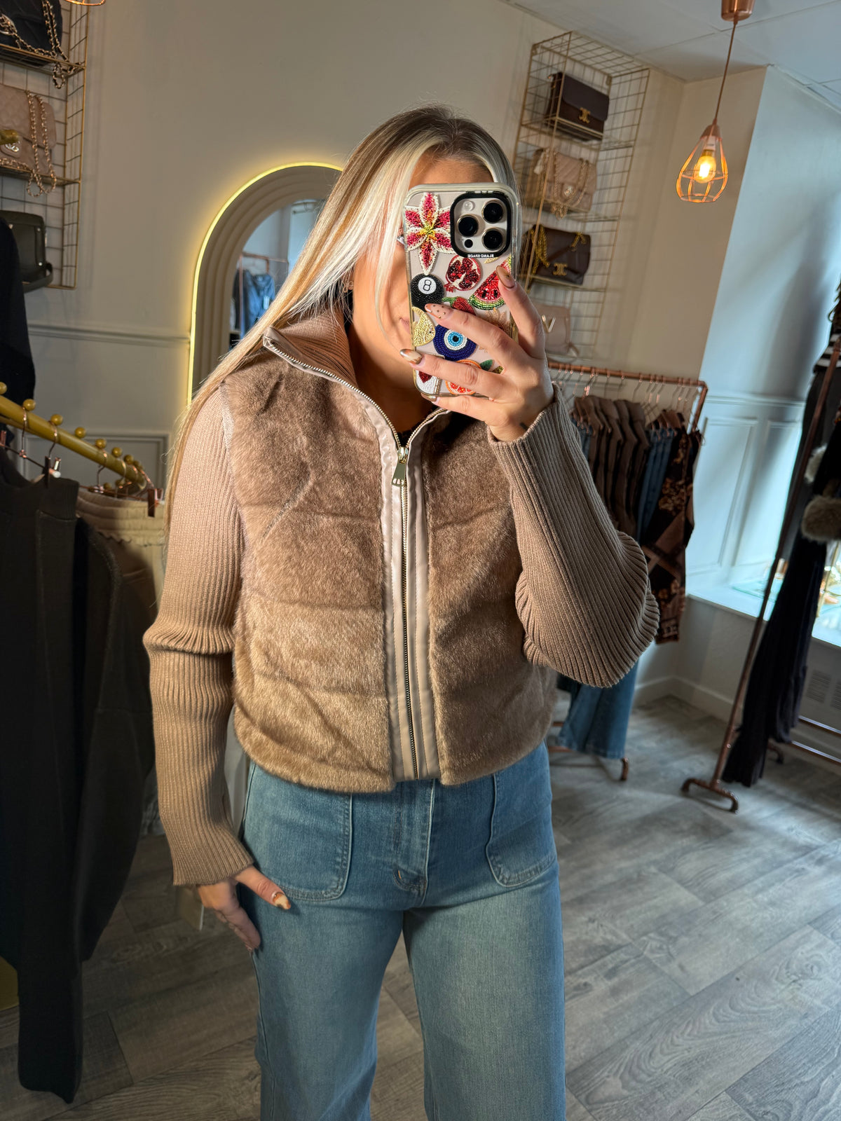 Tan LUXE Faux Fur Jacket with Detachable Arms
