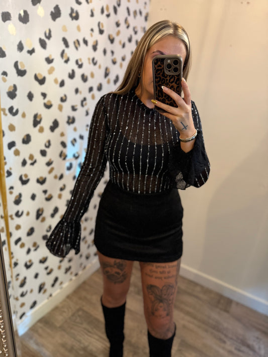 Black Mesh Bling Top