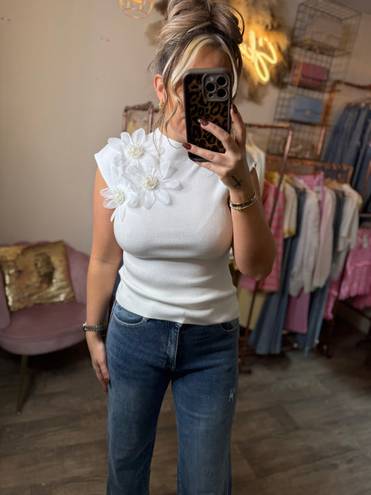 3D Floral Vest Jumper White