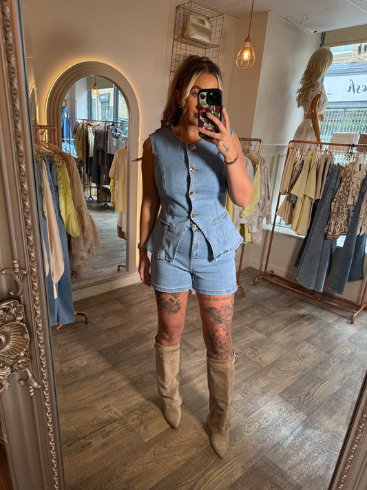 Blue Denim Waistcoat Set