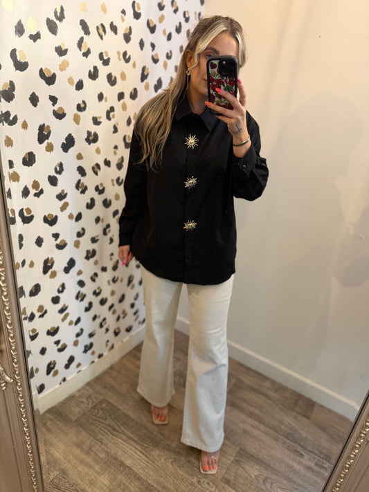 Black shirt with gold sun detail Buttons